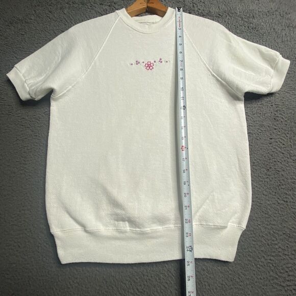 Vintage 80s LEE Raglan Short Sleeve Sweatshirt Womens Medium Embroidered Flowers - Picture 10 of 13